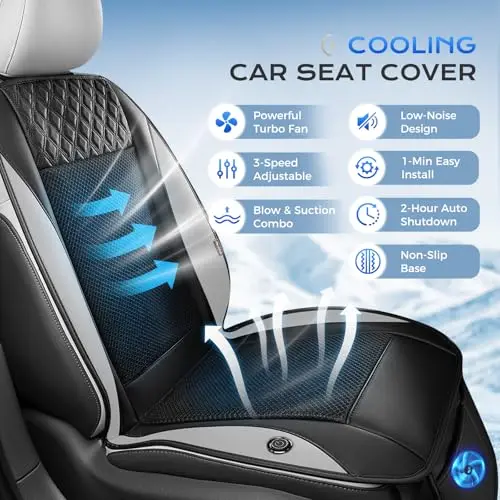 Gray Universal Ventilated Car Seat Cover With 3-Speed Adjustable Cooling Fan, Breathable Mesh Cushion For SUV Truck Van view 3