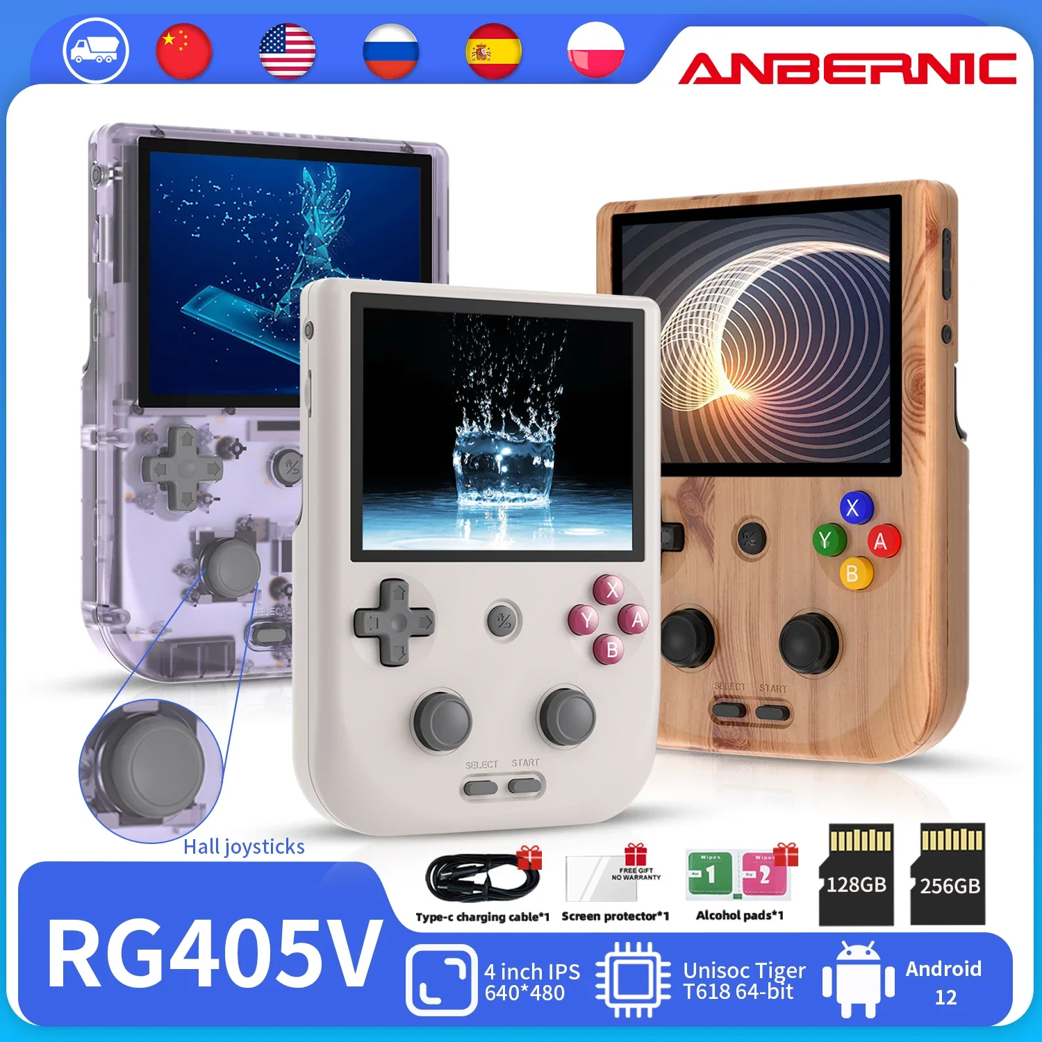 ANBERNIC-consola de videojuegos portátil RG405V, reproductor de juegos Retro con pantalla táctil IPS HD de 4 ", sistema Android 12, T618, Wifi de 64 bits