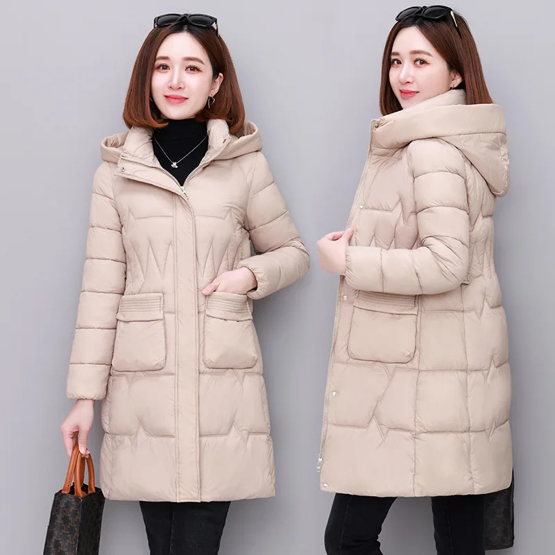 Women\'s Clothing Winter Hooded Warm Coat Slim Comfort Casual Jacket Female Overcoat Medium-long Parkas Mom Fashion Outerwear