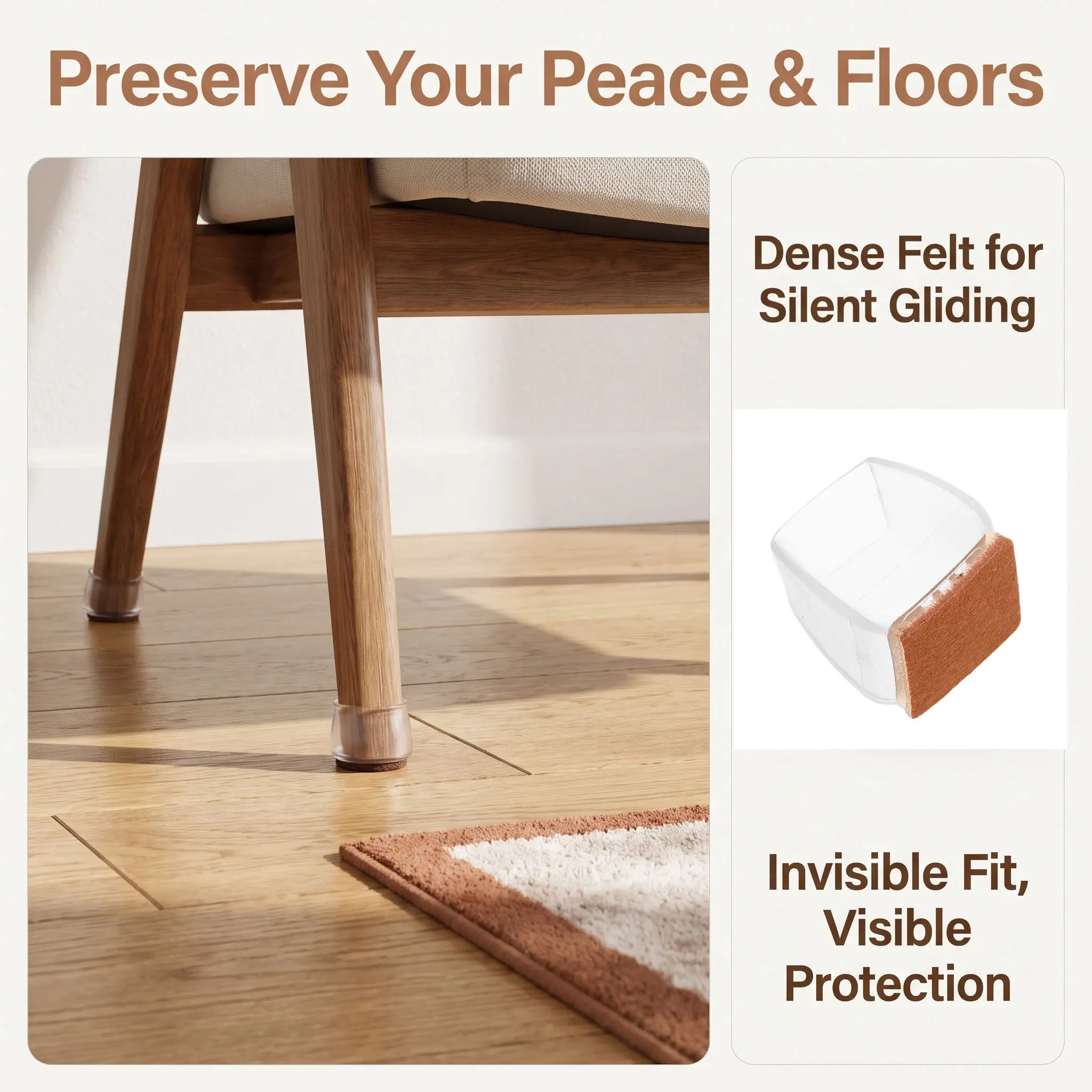 12Pcs Furniture Leg Caps Felt Pads Noise-Reducing Chair Floor Protectors Scratch-Resistant Feet Covers for Hardwood Tile Floors