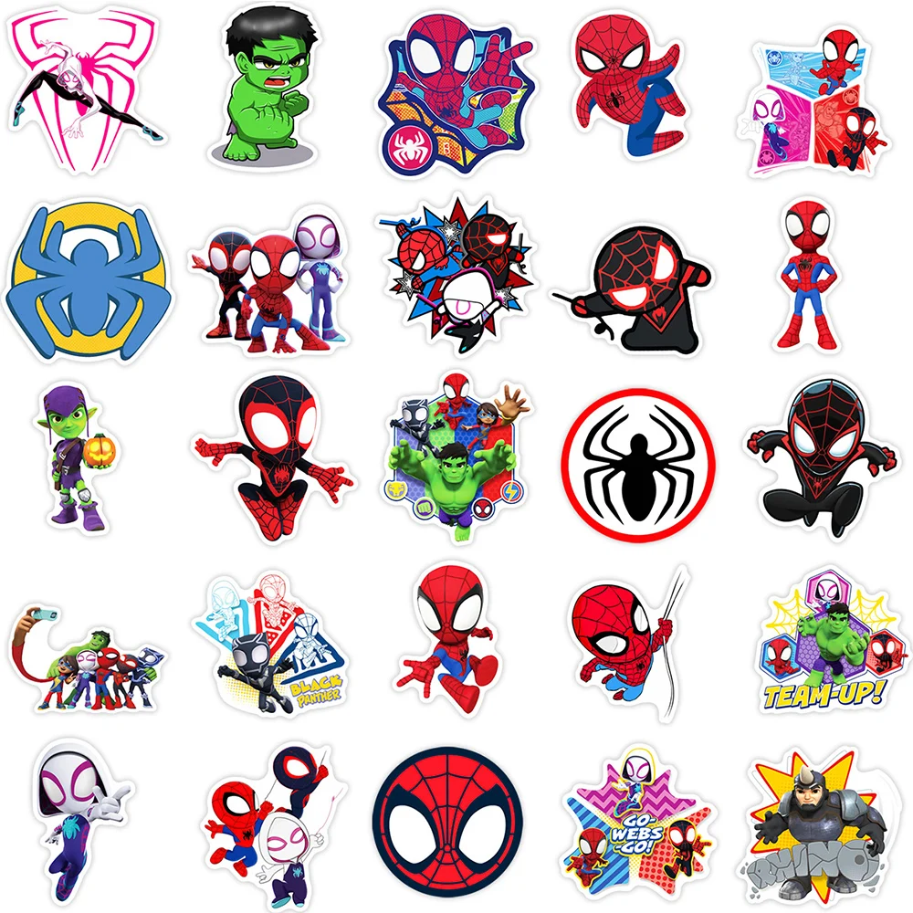 10/30/50 pçs disney spider-man e seus amigos incríveis adesivos decalques dos desenhos animados diy telefone portátil skate legal crianças adesivo brinquedos