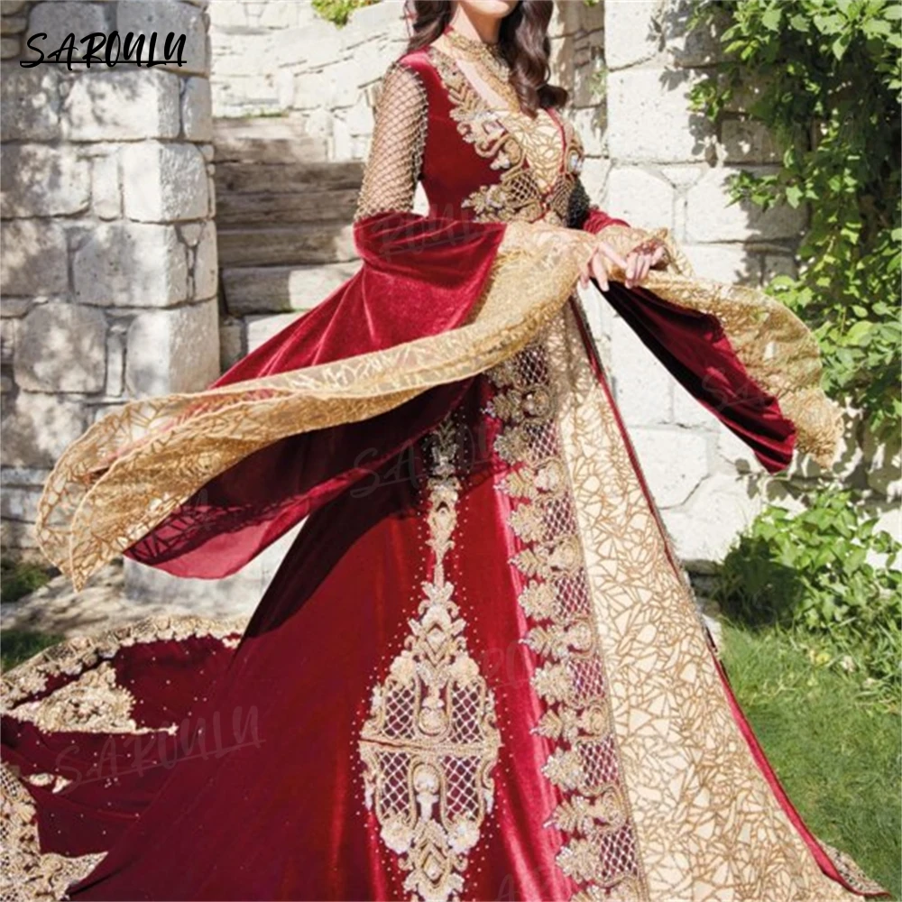 Traditional Turkish Women Bridal Kaftan Clothing A-line Arabic Prom Dress Party Customized Lace  فساتين السهرة Vestidos De Gala