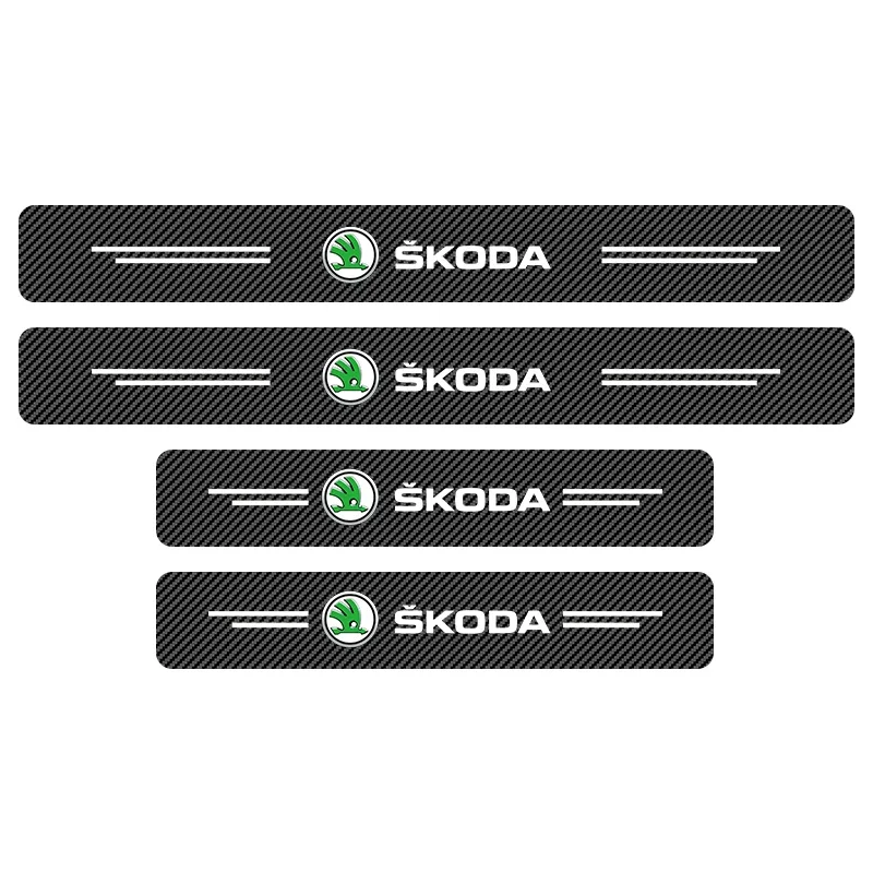 Car Door Plate Carbon Fiber Threshold Protector Sticker Decals For Skoda Octavia Kodiaq Fabia Rapid Superb A5 A7 2 Kamiq Karoq