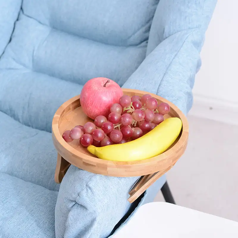 

Sofa Arm Tray Table Foldable Armrest Clip Space Saving Bamboo Wooden Control Coffee Snacks Phone Holder for Elder Couches Arm