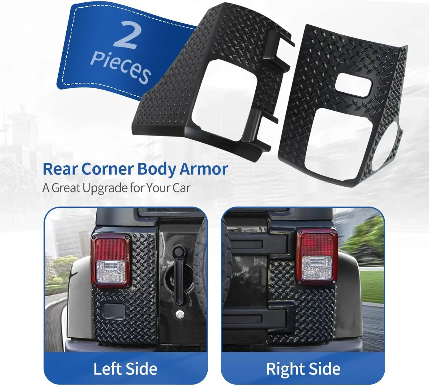 Rear Corner Guards for Jeep Wrangler JK JKU 2007–2017 Black ABS Rear Body Armor Protector,Scratch-Resistant Exterior Protection