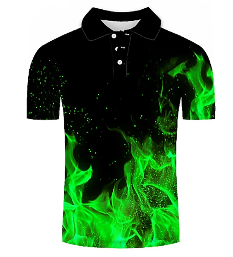 Mens Polo Shirt Tennis Shirt Golf Shirt Pattern Print Flame Neck Customized Print Yellow Red Purple Green 3D Printing