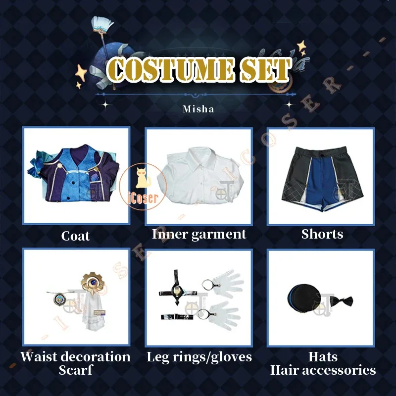 iCoser Misha Cosplay Kostüm Perücke Honkai Star Rail Uniform Hut The Reverie Hotel Bellboy Halloween Party für Frauen Männer Cos Propsa