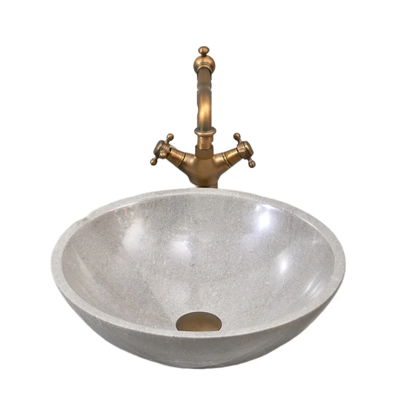 

Gray Marble Art Washbasin Balcony Washbasin Outdoor Round Washbasin Bathroom