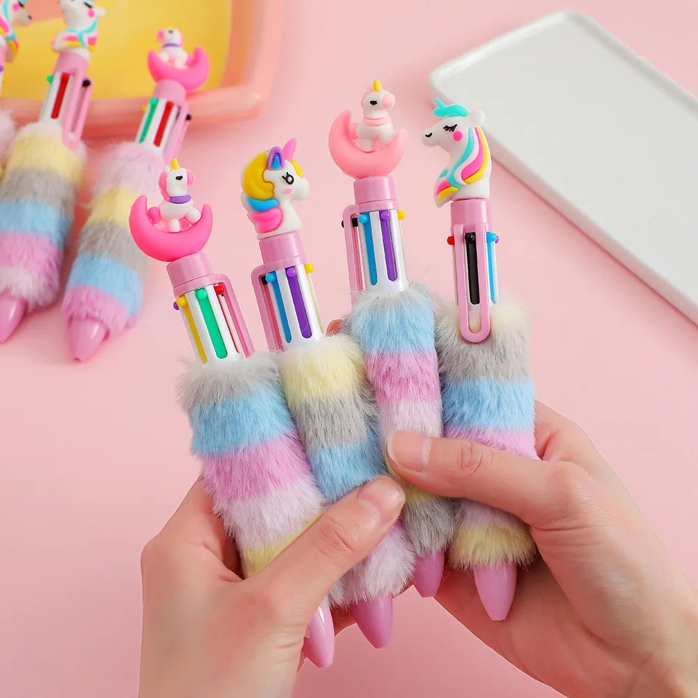 Kawaii Cartoon Mond Plüsch Einhorn 6-Farben-Gelstift Student Love Multifunktionsmarker 0,05 mm Kugelschreiber Kinder Festival Belohnungsgeschenke