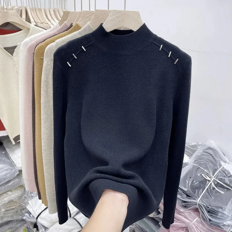 

New Autumn/Winter Fashion Trend Thread Half High Neck Sweater Loose and Versatile Western Style Slimming Women's Knitted Top