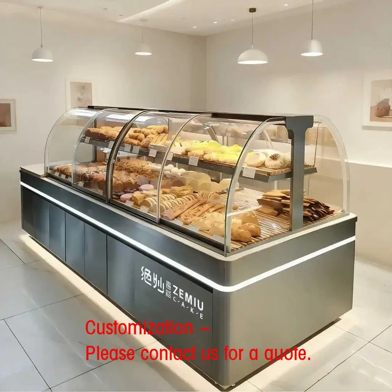 custom.Cake Bread Display Glass Front LED Lighting Heavy Duty Varnished Standing Supermarket Retail Use