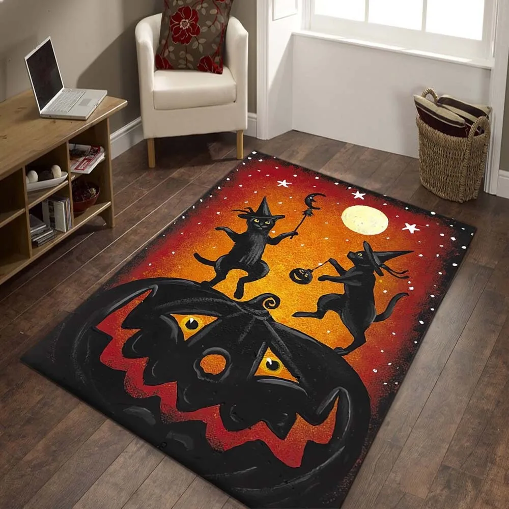 Large Living Room Carpet Purple Bat Area Rug Non Slip Gothic Horror Floor Mat Washable Bedroom Halloween Party Home Decor