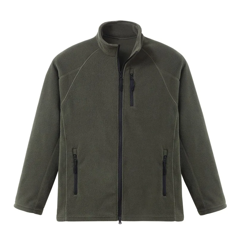 Men Fleece Jacket Full Zip Stand Collar Warm Fleece Coat Multi Zipper Pockets Outdoor Hiking Camping Winter Outerwear for Men