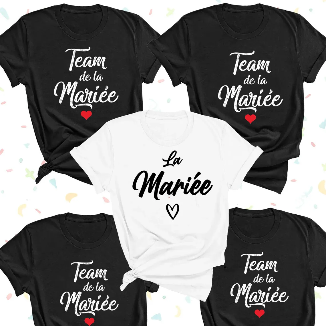 Team de La Mariee T-shirt lengan pendek kerah O Prancis T-shirt pesta pernikahan anak perempuan Tim pengantin wanita karangan bunga Evjf kaus Wanita