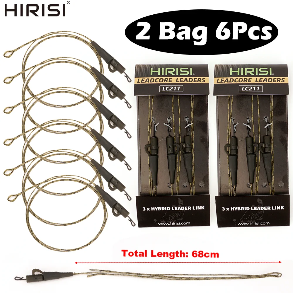 Hirisi 6er-Pack 45lb geflochtene Lead-Core-Schnur, vorgebundene Helikopter-Chod-Hair-Rig mit Bleiklippe und Wirbel, vorgefertigtes Karpfen-Rig, Terminal Tackle – Detail 1
