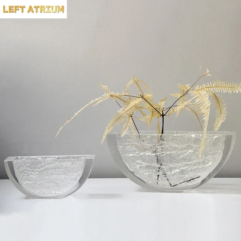 Semi-circular Transparent Vase Ice Texture Flower Pots Desk Decoration Flowers Arrangement Floral Vases Room Aesthetic Decor