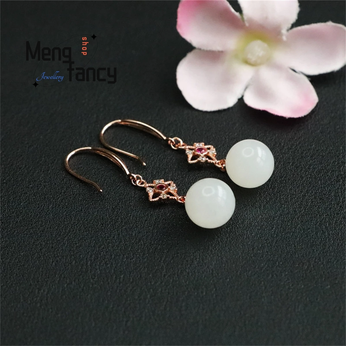 

Natural S925 Silver Hetian White Jade Round Ear Hook Earring Simple Generous Personality Fashion Charm Women Luxury Jewelry Gift