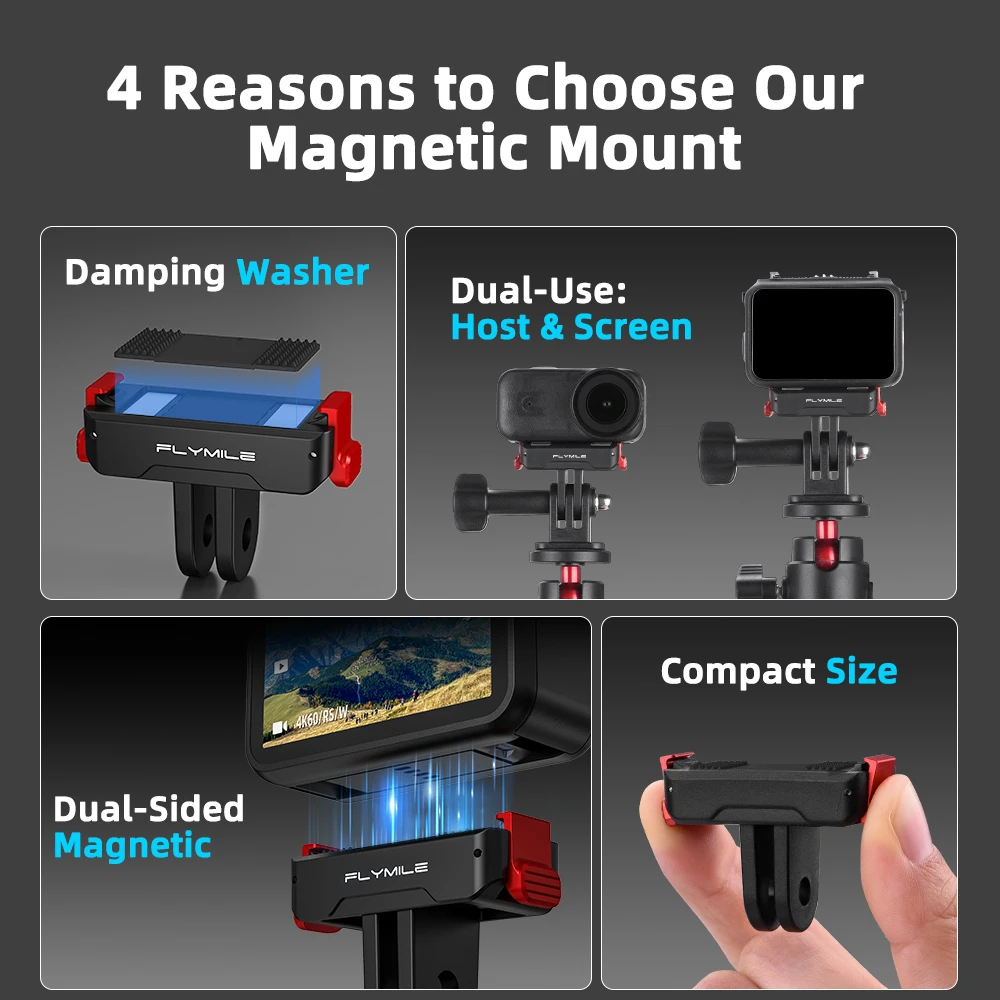 قاعدة محول مغناطيسية سريعة الإصدار من Flymile لـ DJI Osmo Nano/Action 6 تركيب ثابت ومحول تركيب بمخلبين #6