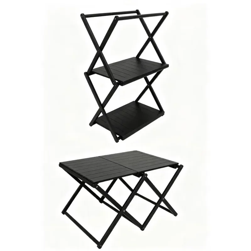 Multi Layer High Carbon Steel Storage Camping Table Foldable Portable Picnic Dining Outdoor Furniture Organizer Camping Gear