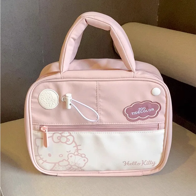 Cartoon Sanrio Cosmetic Bag Cute Hello Kitty High-Capacity Makeup Bag Portable Travel Toiletry Storage Bag For Women With Zipper