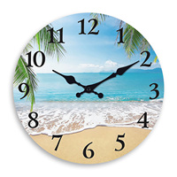 Light Luxury Beach Pattern Wooden Wall Clock Living Room Bedroom Kitchen Home Decoration Wall Clock Silent Quartz Clock Holiday Gift 10 Inches 12 Inches 14 Inches 16inch (Without Batteries)