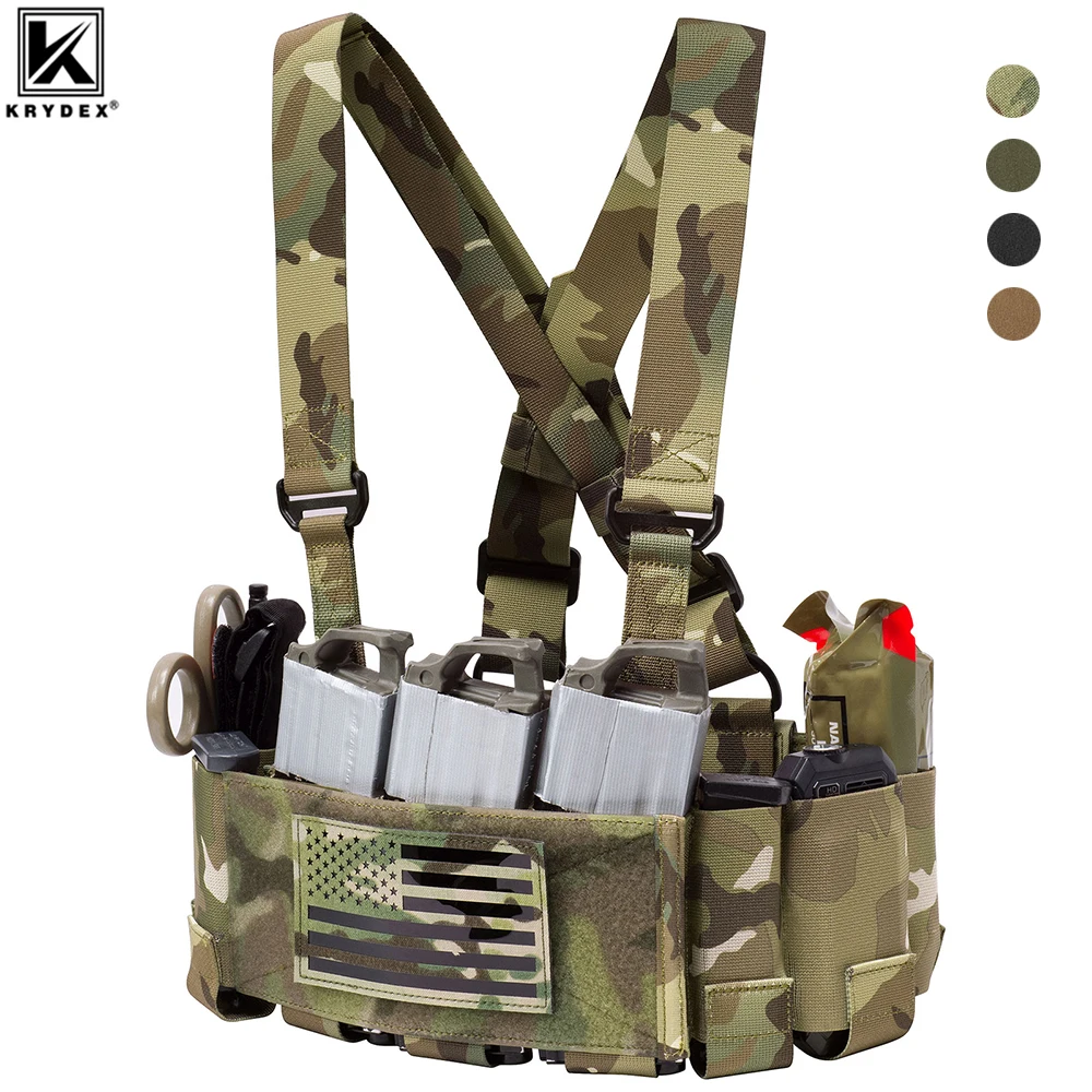 KRYDEX Tactical Ready Chest Rig Low Vis Lightweight Concealed Carry Chest Rig Vest With Elastic 5.56 Magazine Radio Pouch