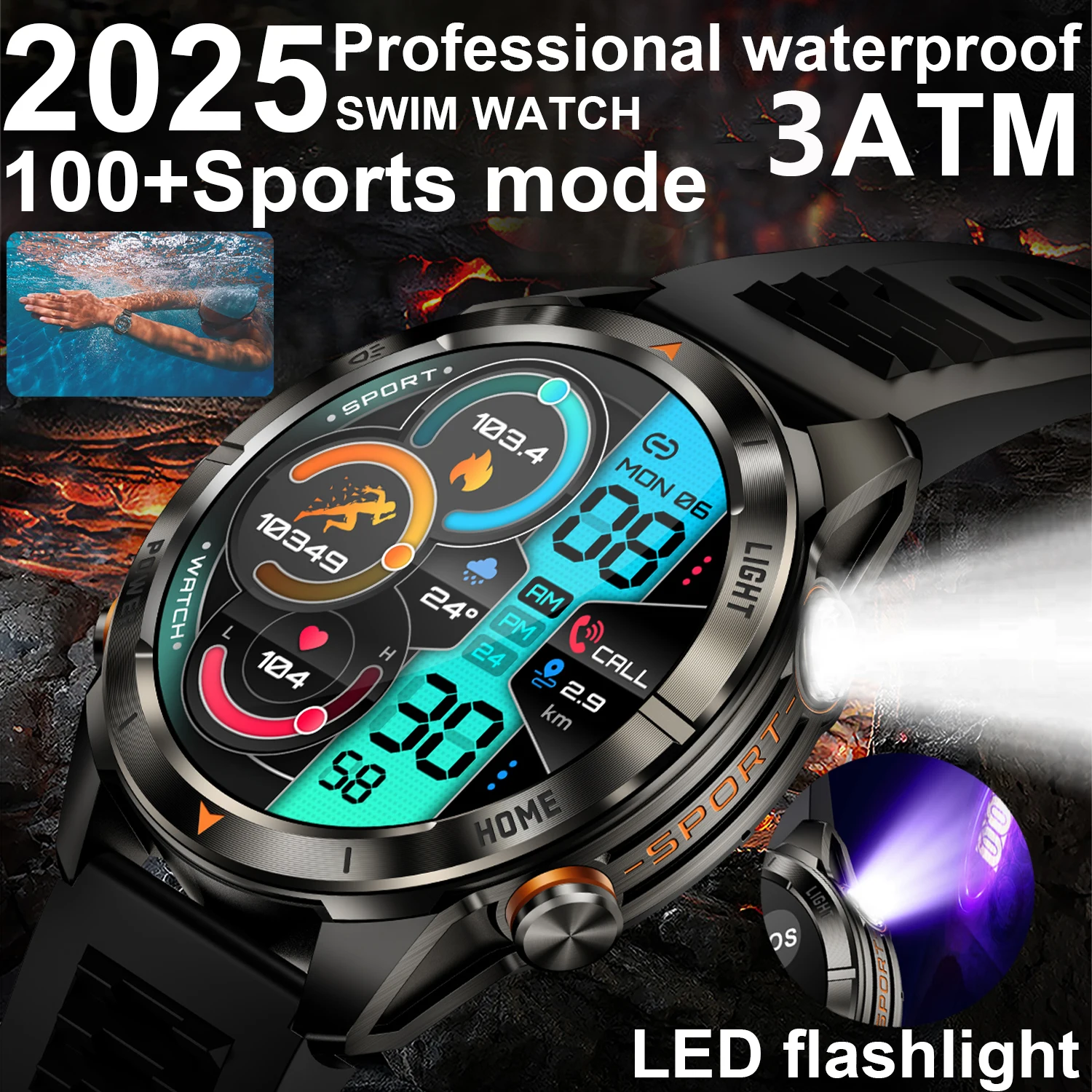 

LIGE новые уличные военные умные часы 360*360 HD экран 100 + спортивный режим 515 мАч аккумулятор водонепроницаемый светодиодный фонарик спортивные часы мужские