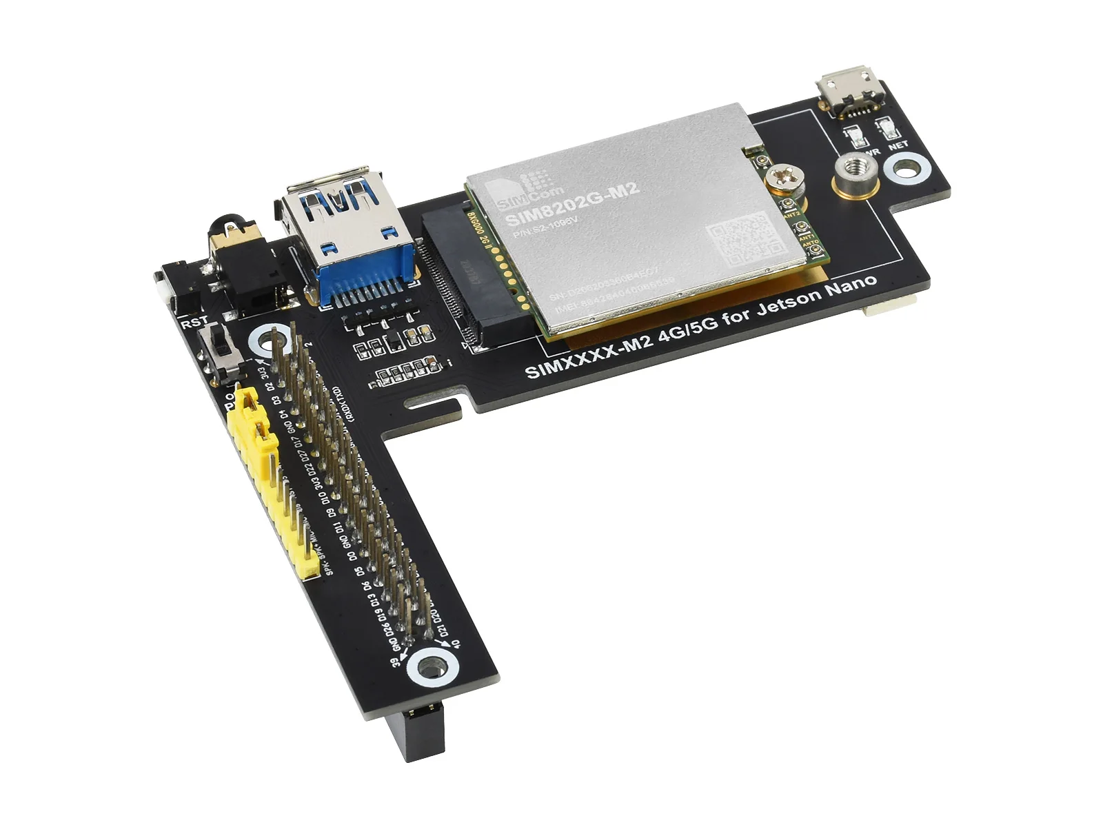SIM8202G-M2 5G Module Designed for Jetson Nano, 5G/4G/3G, Snapdragon X55, Multi Mode Multi Band