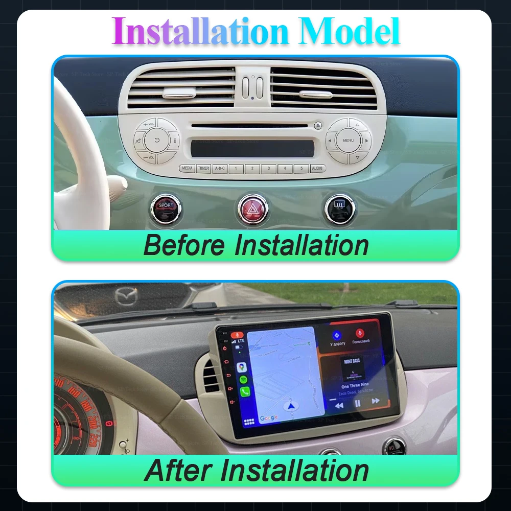 Android 16 Radio Stereo Car Dvd For Fiat 500 2007-2015 Gps Navigation Steering Auto Multimedia Player Gps Navigation Head Cpu 5g