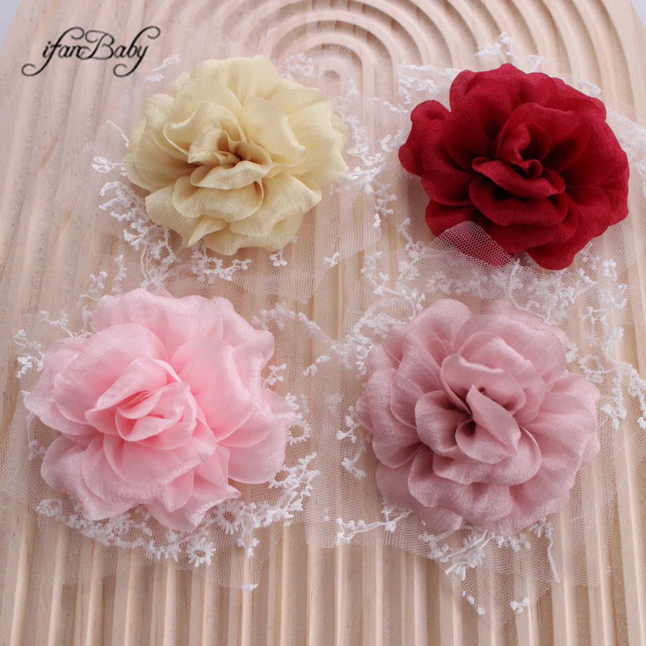 

Elegant Rose Flower Organza Mesh Fabric Flowers for Hair Headbands Dresses Kids Girl Hair Accessories DIY Crafts Patches