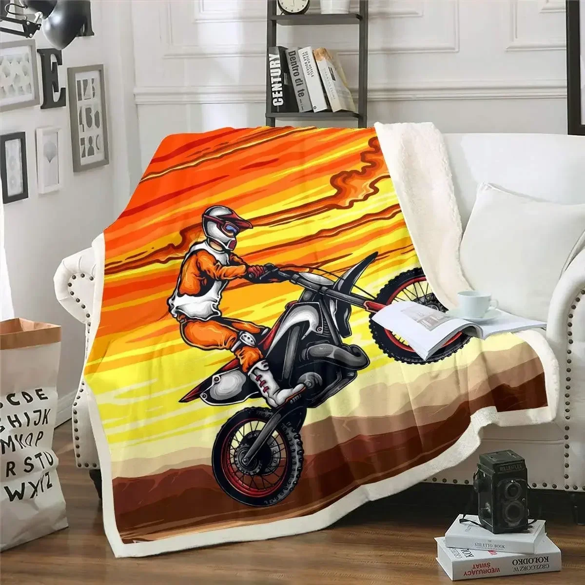 

Одеяло из шерпа для мотокросса с тематикой экстремальных видов спорта для кровати или дивана, флисовое плюшевое одеяло с рисунком мотоцикла