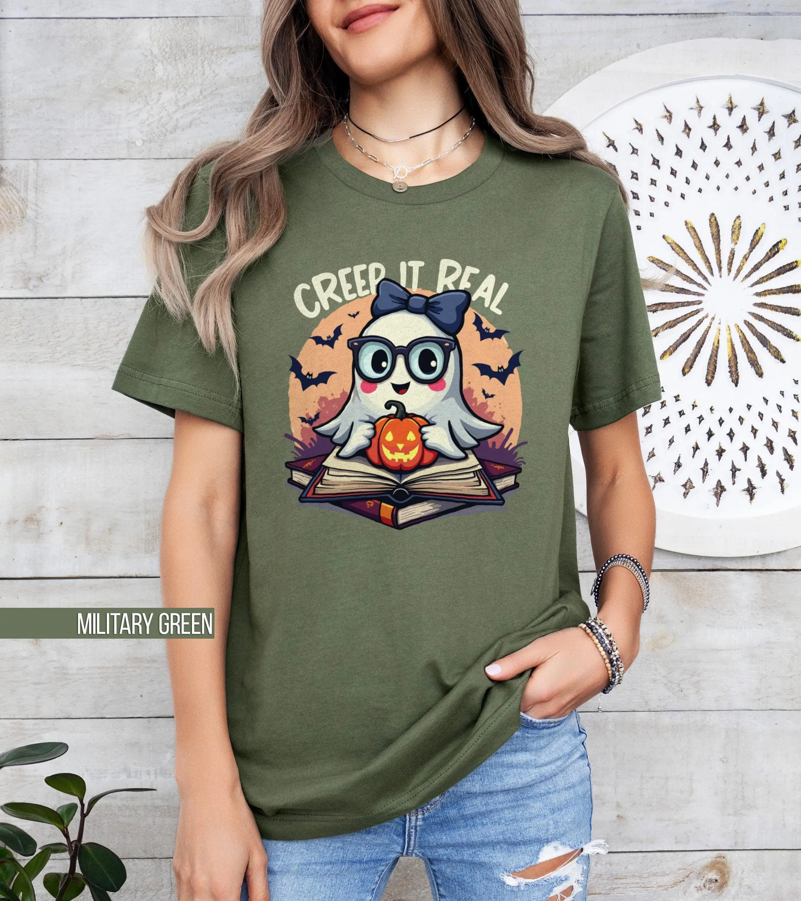

Adorable Ghost Book Halloween T Shirt For Teachers Funny Cute Spooky Season Librarian Coquette Bow