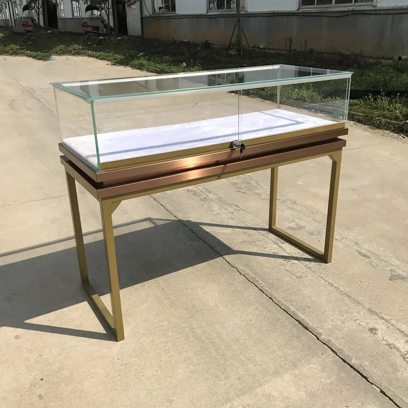 Custom, high end jewellery shop furniture gold stainless steel jewellers display counter jewelry showcase for sale