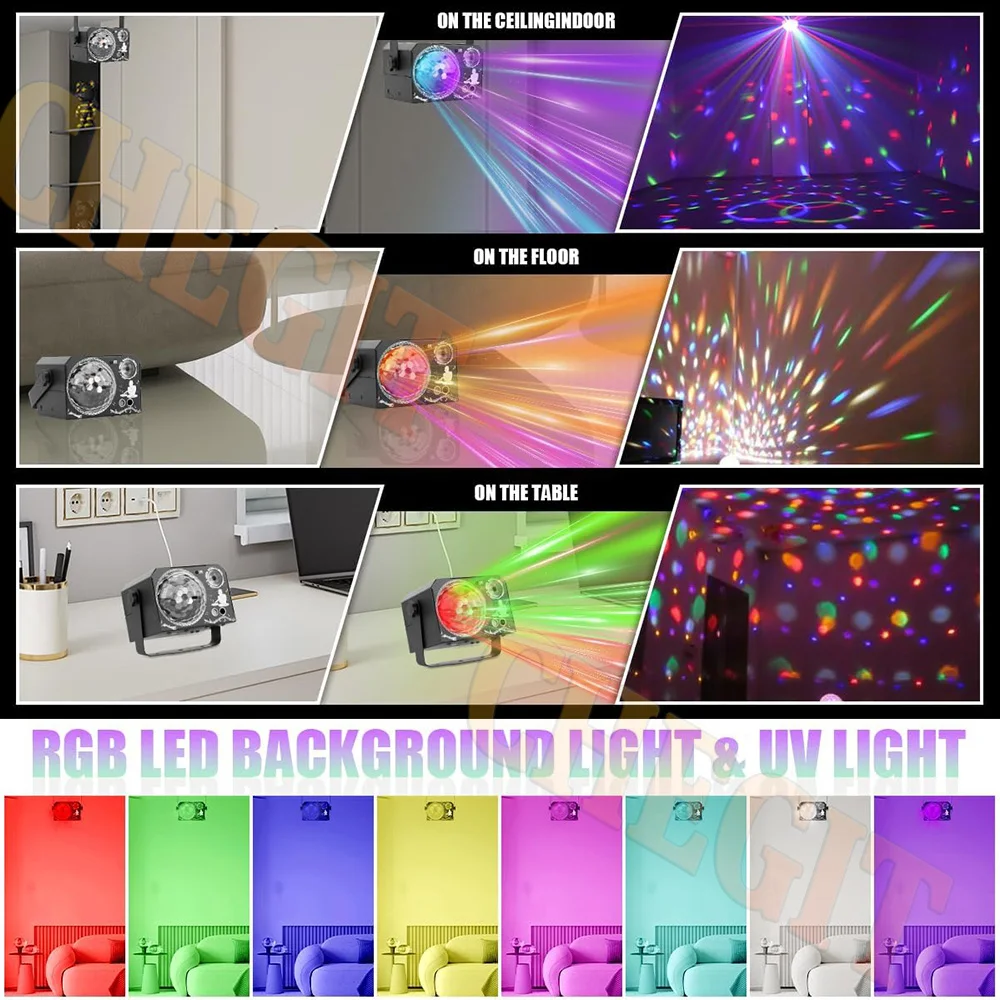 4in1 أضواء الحفلات، ضوء الديسكو، Rgb الصوت المنشط Dj ستروب أضواء المسرح للحفلات عيد ميلاد هدية الكريسماس الزفاف كاريوكي