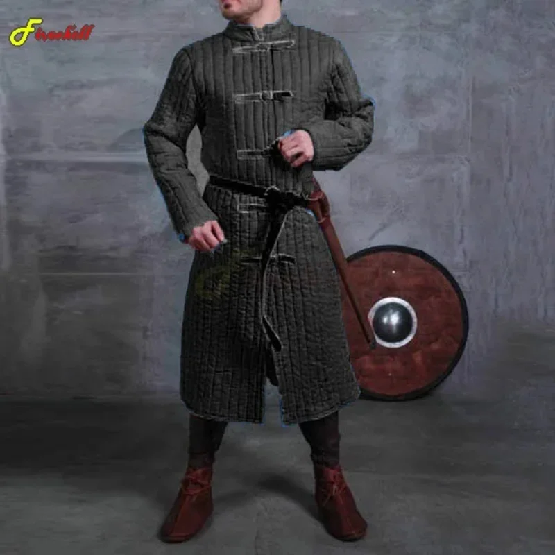 Adult Men Medieval Larp Viking Costume Leopold Gambeson Canvas Turtleneck Jacket Battle Hero Padded Winter Coat Pirate Cosplay X