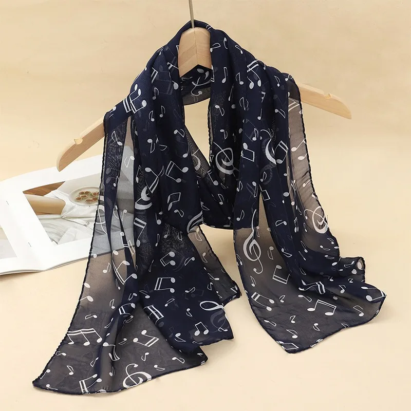 

Summer Casual Shawl Soft Chiffon Scarves Fashion Fabulous Elastic Scarf High Quality Women Lady Musical Note Print Neck Scarf