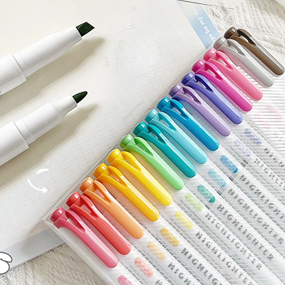 5-15 Colors Double Headed Highlighter Pen Set Fluorescent Drawing Markers Highlighters Pens Art Japanese Cute Pastel Stationery