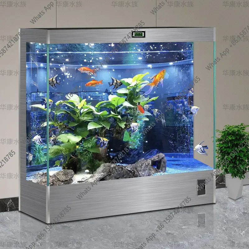 

Household Fish Tank Living Room Ultra-white Glass Ecological Water-free Floor-to-ceiling Integrated Aquarium Goldfish Tank X