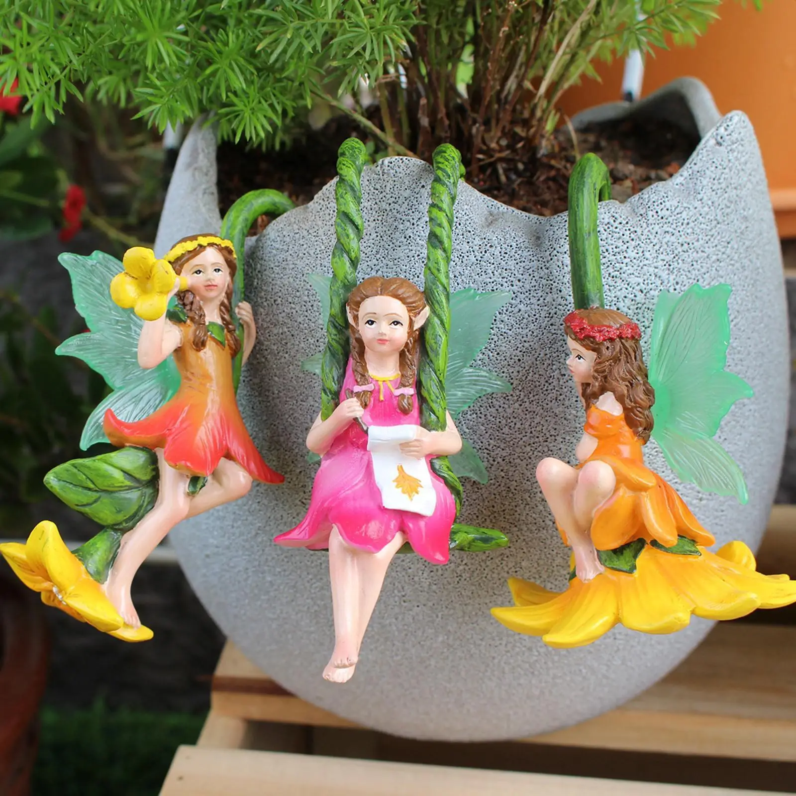 

3x Fairy Flower Pot Huggers Garden Lawn Yard Fairy Garden Accessories Planter Pot Hangers for Patio Desk Porch Walkway Shelf