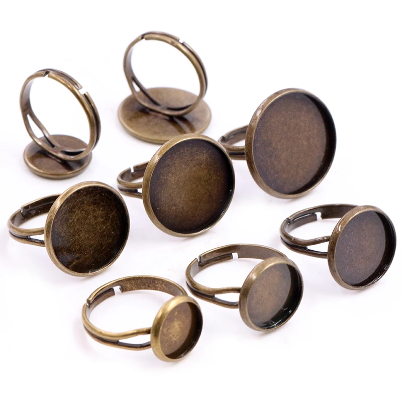 10pcs/Lots 8/10/12/14/16/18/20mm Iron Metal Adjustable Ring Settings Blank/Base,Fit 8-20mm Glass Cabochons,Buttons