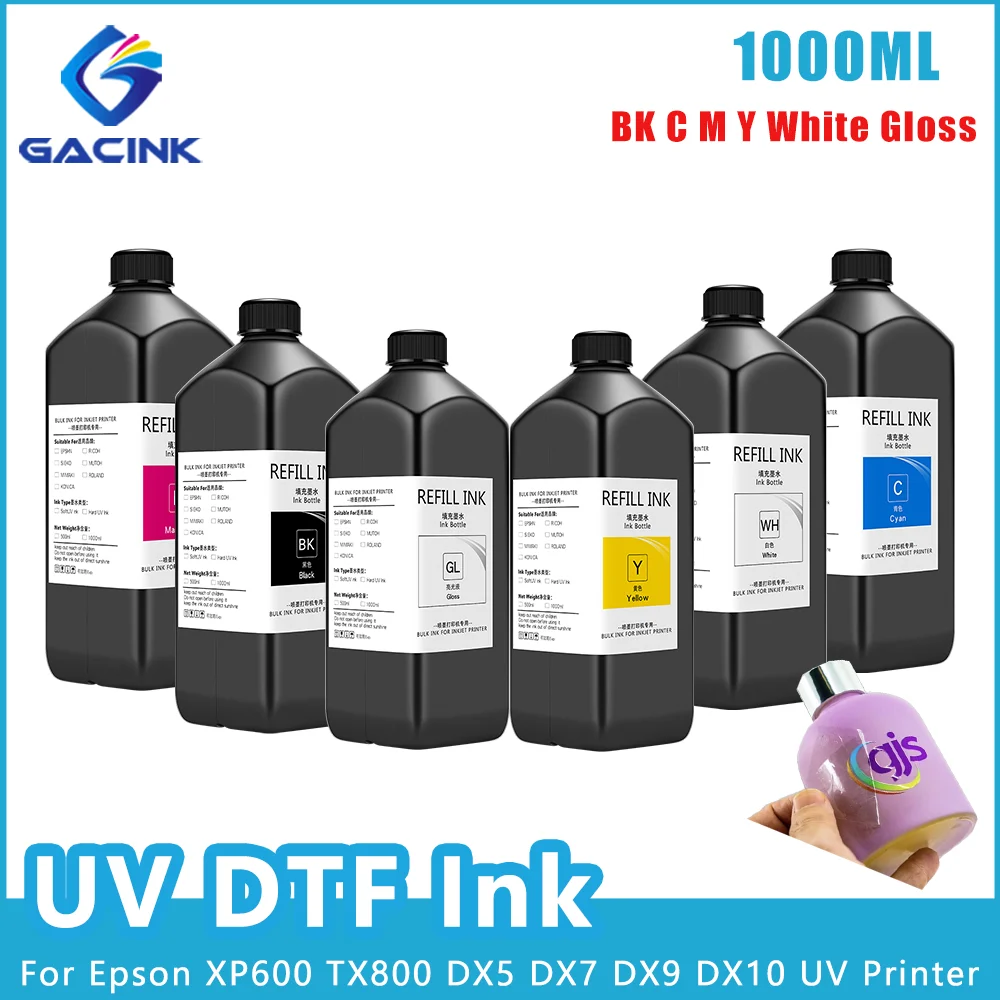 Etiqueta de cristal da impressora do verniz UV, tinta UV DTF, Filme A B, 1000ml/Bottle, DX4, DX5, DX6, XP600, TX800, L800, L805, R1390, R1400