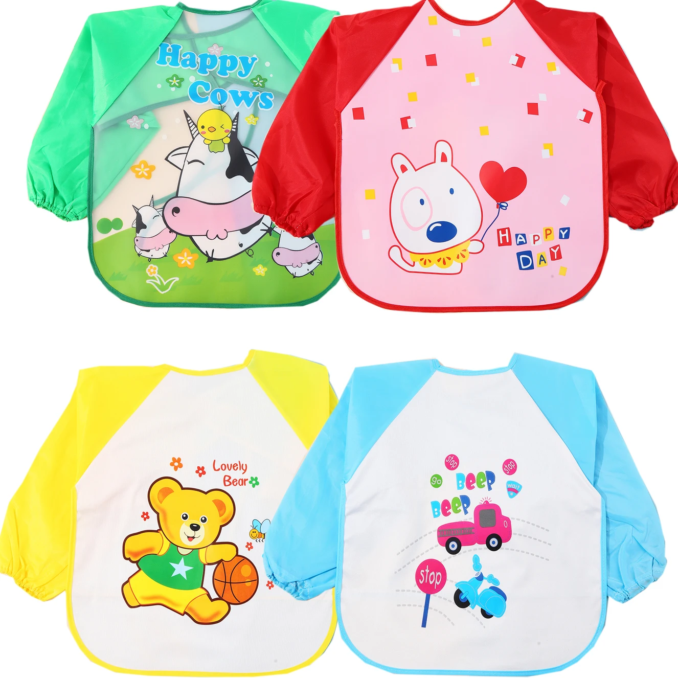 Waterproof Eating Smock Infant Toddler Baby Cartoon Long Sleeve Art Apron Feeding Bib for Boys Girls Soft Baby Bibs Burp Clothes