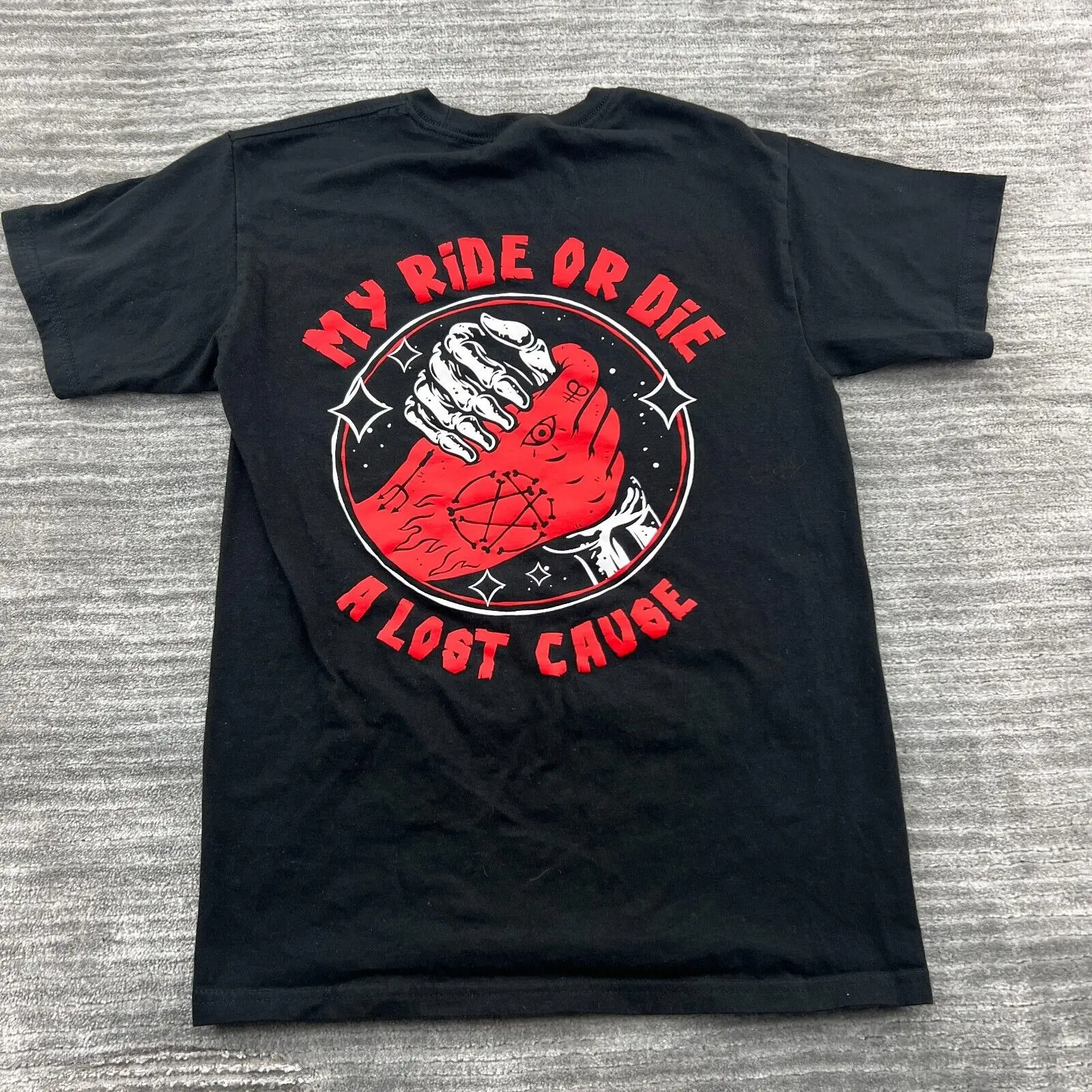 A Lost Cause Size S Youth My Ride Or Die Devil Skeleton Graphic T-Shirt Black