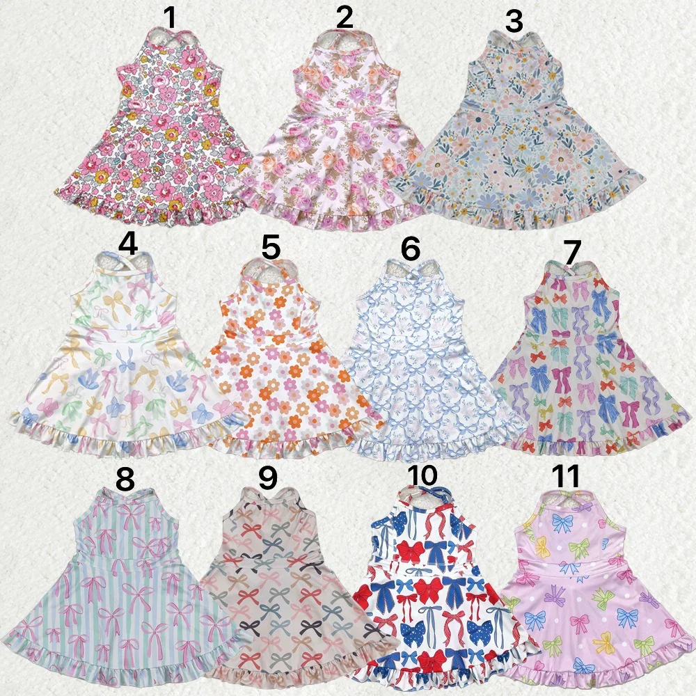 

GSD2297 girl dresses baby girl clothes bow pattern striped yoga sleeveless dress Wholesale Summer Boutique kids clothes girl