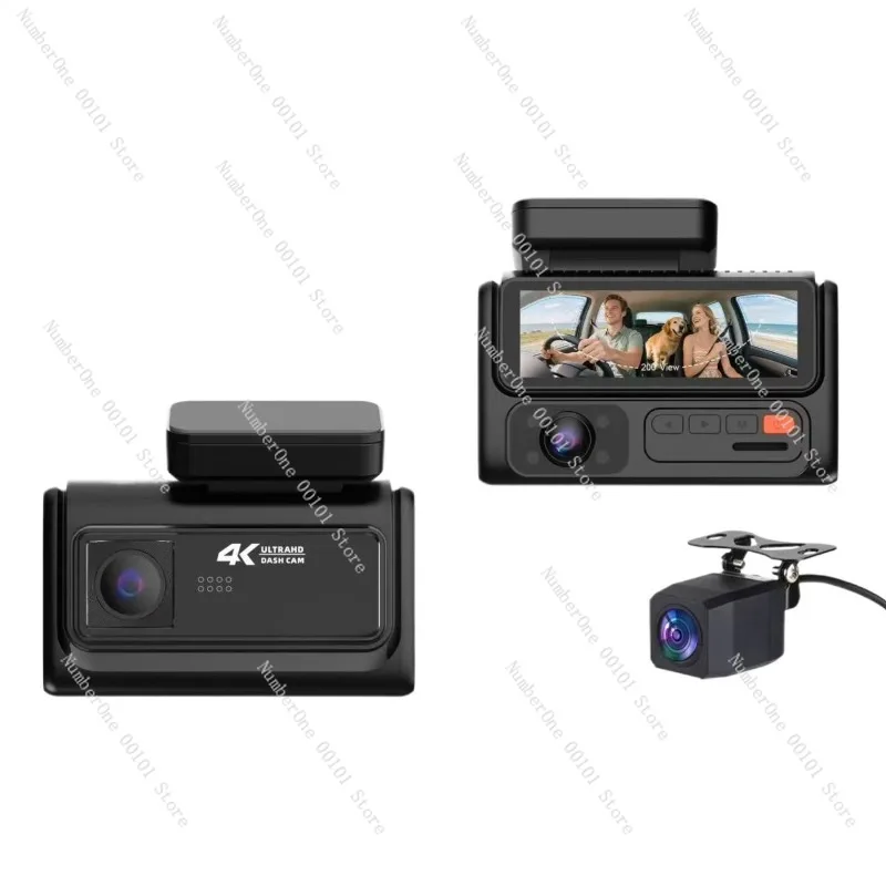 4K Ultra HD Triple Lens WiFi Dash Cam Night Vision Car DVR Smartphone App Connected 24 Hour Parking Monitor Video Recorder Front