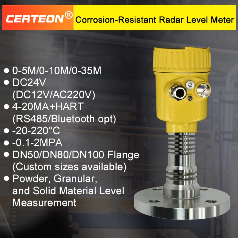 80GHz Radar Level Transmitter DN50 DN80 DN100 High-Frequency Liquid Solid Level Sensor High-Temperature Corrosion-Resistant