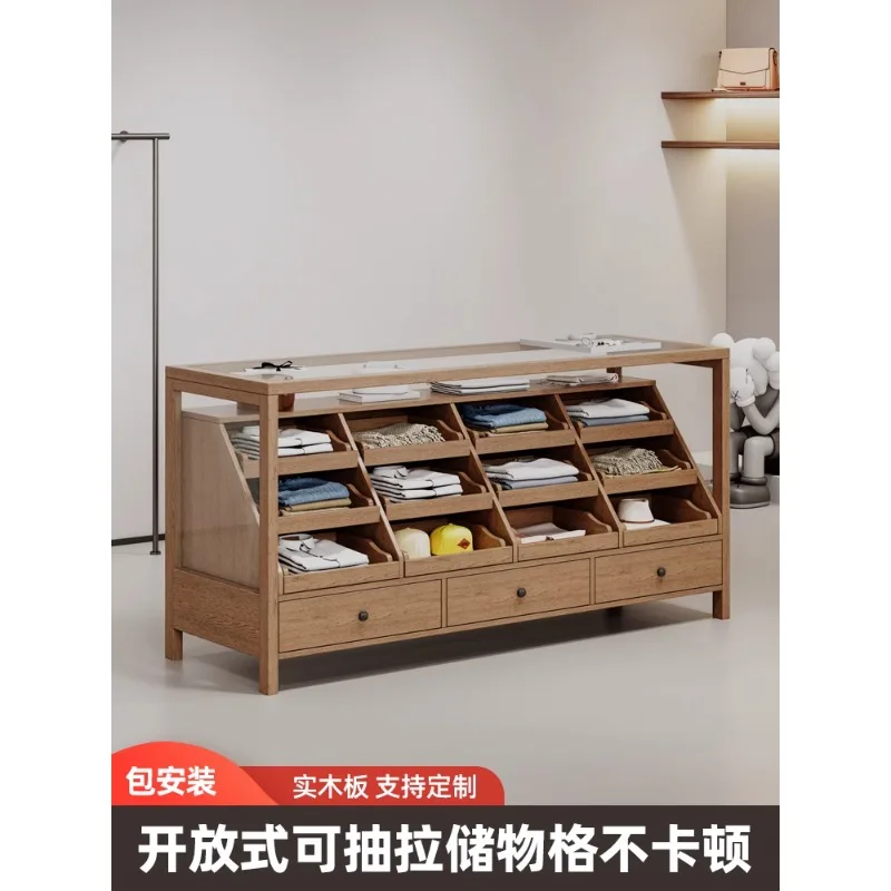 

Clothing Store Solid Wood Glass Zhongdao Tai Children's Clothing Store Zhongdao Cabinet Display Cabinet Product Display Desk Flo