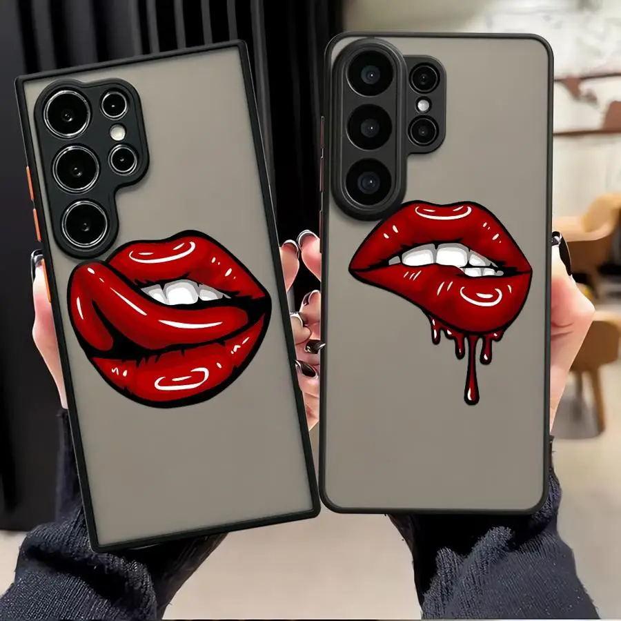 Bite Red Lips Case for Samsung Galaxy S26 Ultra S25 FE S23 FE S21 S24 Plus S20 S26 S22 Note 20 Ultra 10 Phone Cover
