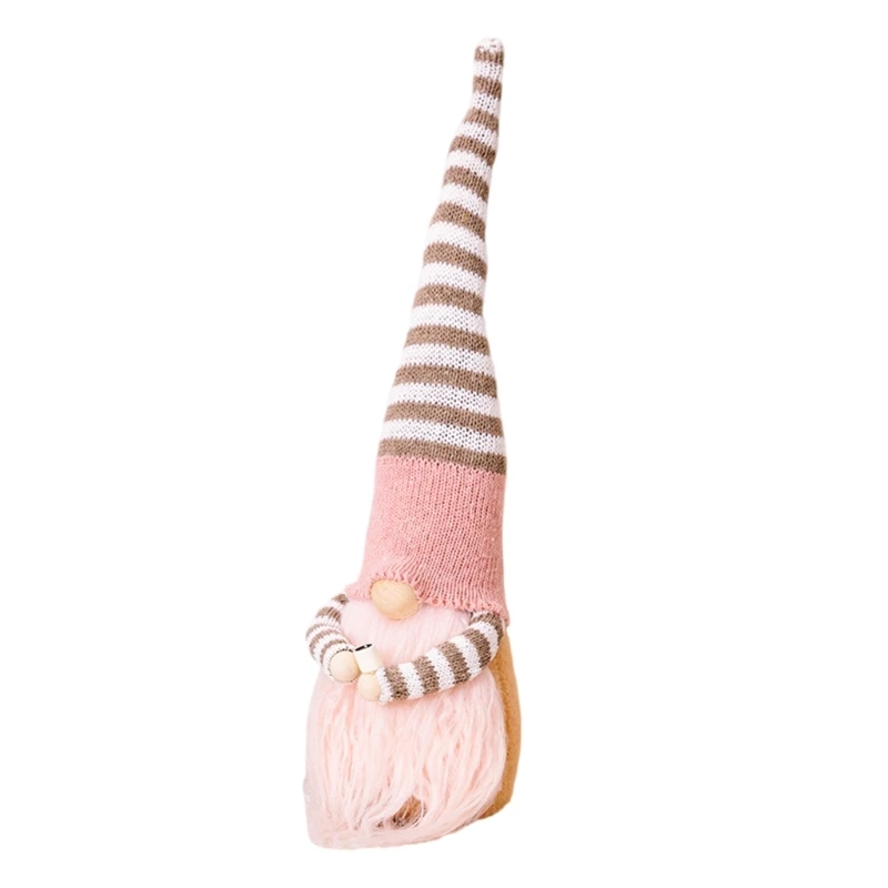 Coffee Striped Hatted No Face Plushie Handmade Plush Gnomes for Desk and Office Decoration Christmas Themed Accessories