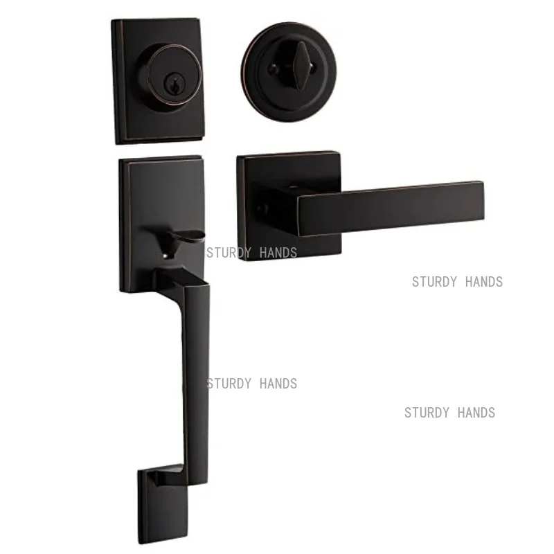 

1 set of zinc alloy black American style large handle door lock hotel apartment indoor mechanical door lock with key included